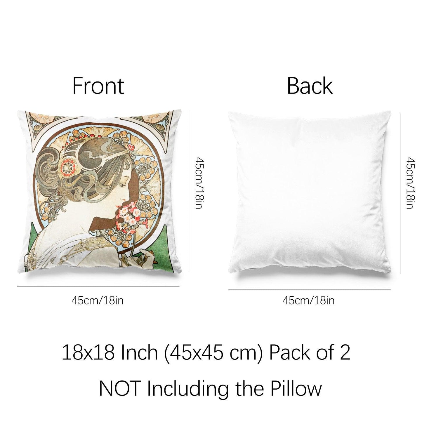 Art Decor Throw Pillow Covers Pack of 2 18x18 Inch (Primrose by Alphonse Mucha) - Berkin Arts