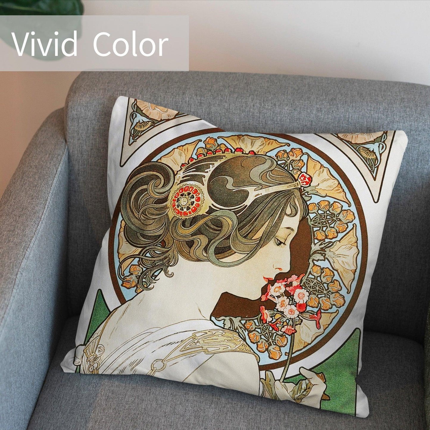 Art Decor Throw Pillow Covers Pack of 2 18x18 Inch (Primrose by Alphonse Mucha) - Berkin Arts