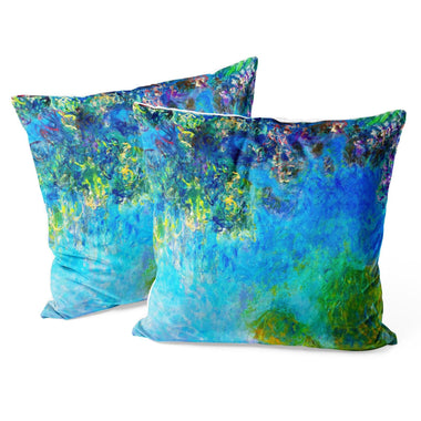 Art Flower Throw Pillow Covers Pack of 2 18x18 Inch (Wisteria by Claude Monet) - Berkin Arts