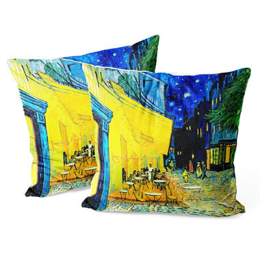 Art Landscape Throw Pillow Covers Pack of 2 18x18 Inch (Terrace Of A Cafe At Night by Van Gogh) - Berkin Arts