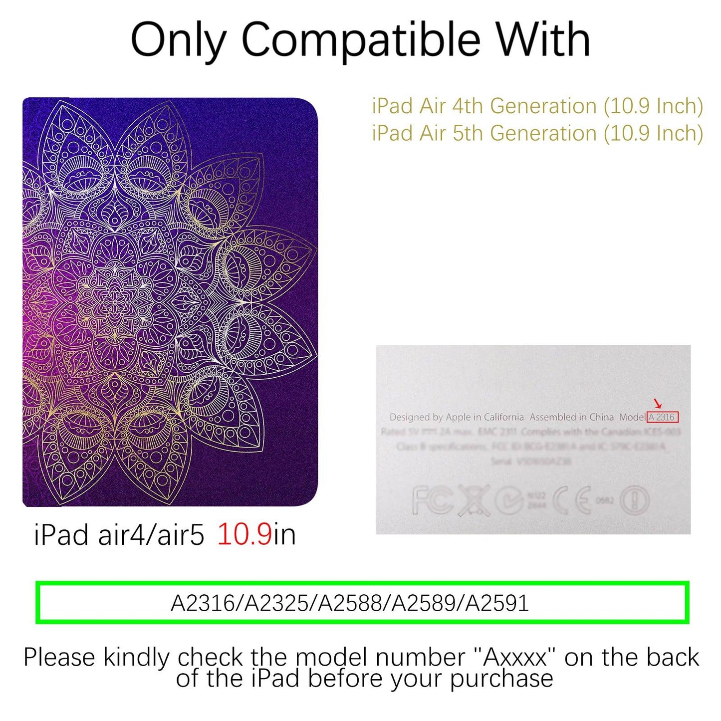 iPad Air 4th/5th Generation Contemporary Flower Case (10.9 Inch) (Golden Mandalas) - Berkin Arts