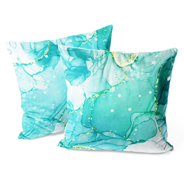 Marble Abstract Throw Pillow Covers Pack of 2 18x18 Inch (Cyan Mint) - Berkin Arts